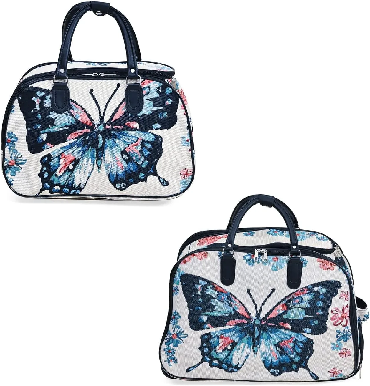 Shop LC Set of 2 Beige with Butterfly Travel Bag - Large Wheeled Rolling Duffel Bag and Small Duffel Bag Mothers Day Gifts