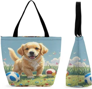 Shopping Zippered Tote for Women,Lawn And Dog Print Travel Totes Bag,Beach Tote Bags,Overnight Handbag,reusable Shopping Bags