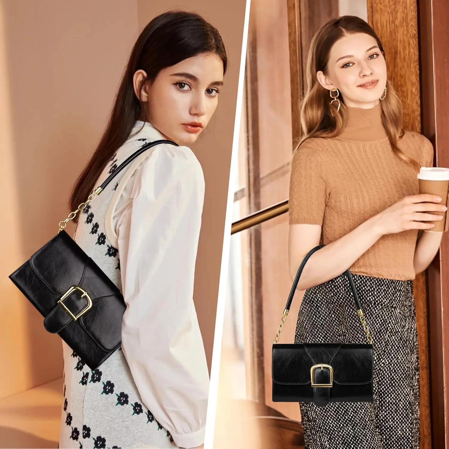 Shoulder Bag for Women, Cute Soft PU Leather Small Purse Handbags, Trendy Underarm Bag Tote Clutch Purses for Women