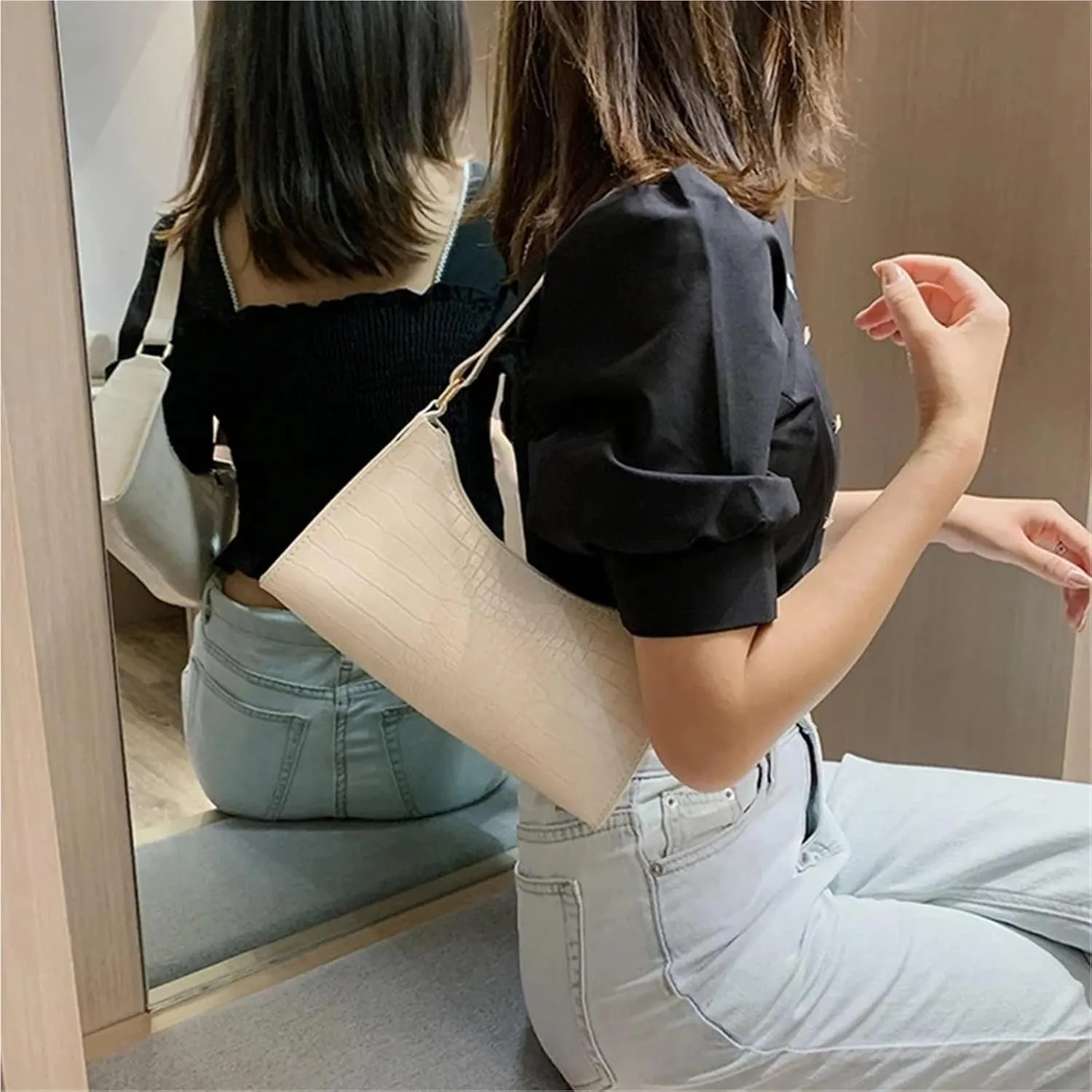 Shoulder Bags Simple PU Leather Armpit Purse Small Handbag Underarm Bag