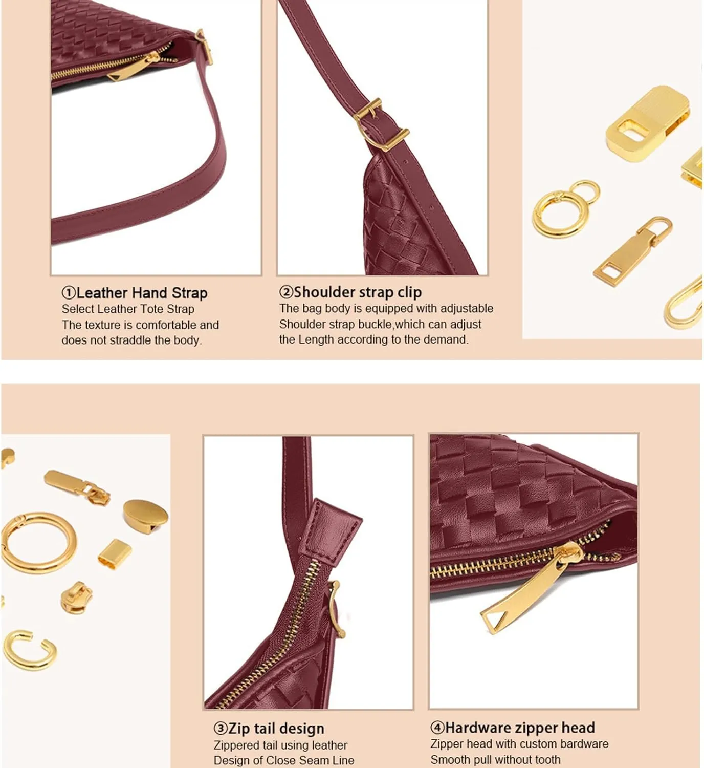 Shoulder Handbags Shoulder Bag for Women Totes Woven Vegan Leather Bag Hand Bag Working Lightweight Bags With Zipper