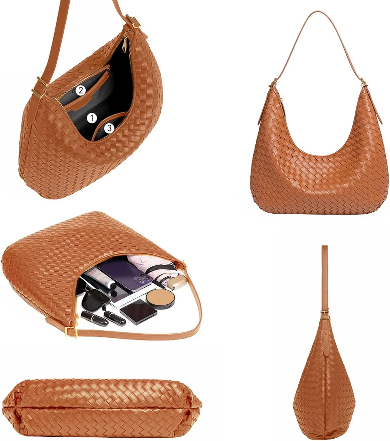 Shoulder Handbags Shoulder Bag for Women Totes Woven Vegan Leather Bag Hand Bag Working Lightweight Bags With Zipper