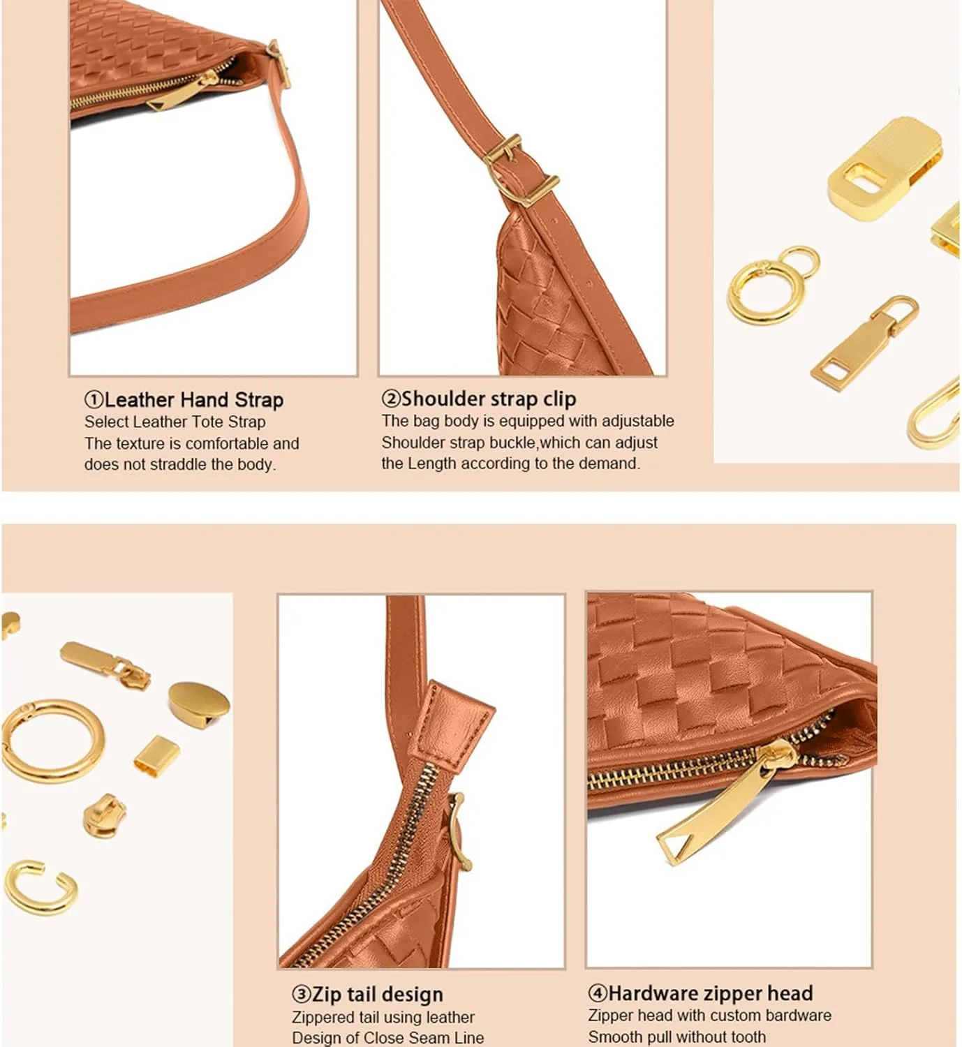 Shoulder Handbags Shoulder Bag for Women Totes Woven Vegan Leather Bag Hand Bag Working Lightweight Bags With Zipper