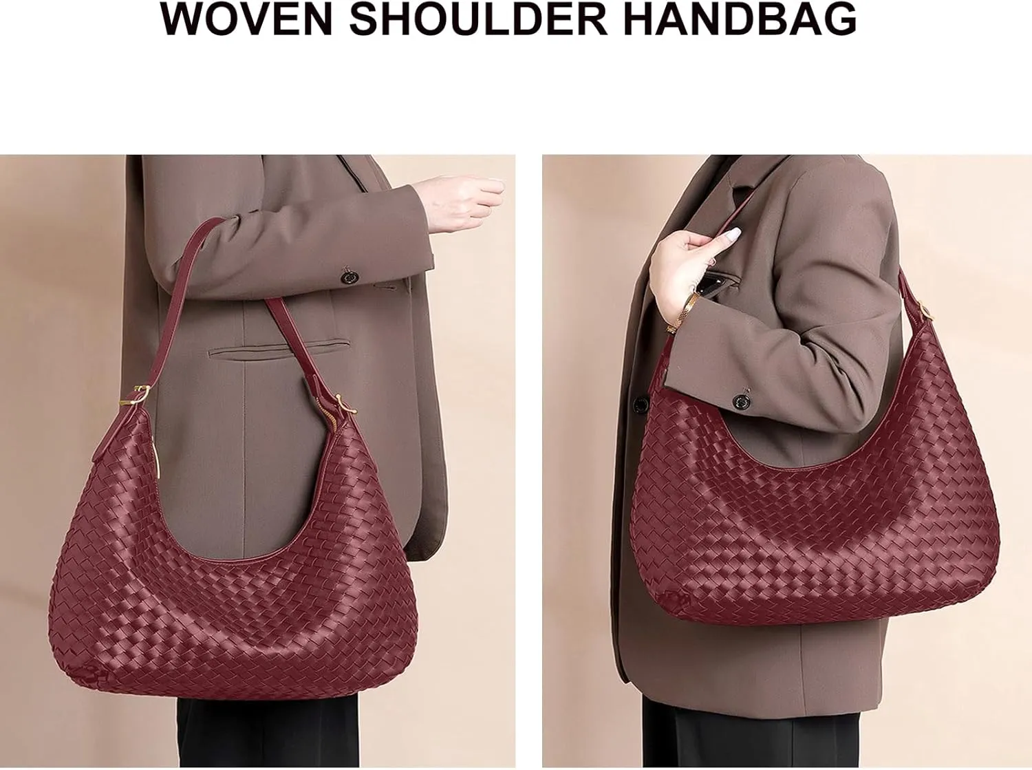 Shoulder Handbags Shoulder Bag for Women Totes Woven Vegan Leather Bag Hand Bag Working Lightweight Bags With Zipper