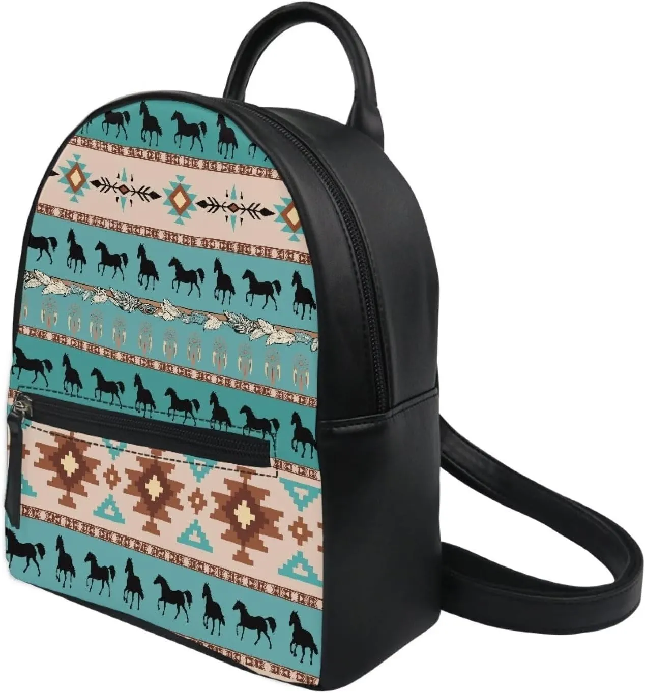 Showudesigns Aztec Horse Backpack Purse for Women Small Leather Shoulder Bags Boho Mini Backpacks Travel Daypack Tote Bag for Teen Girls Rucksack for Work Hiking Daily Use