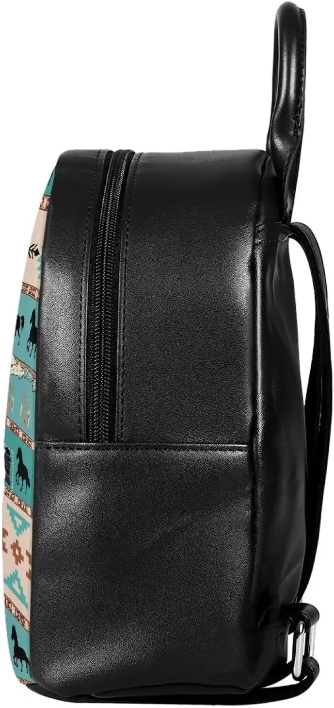 Showudesigns Aztec Horse Backpack Purse for Women Small Leather Shoulder Bags Boho Mini Backpacks Travel Daypack Tote Bag for Teen Girls Rucksack for Work Hiking Daily Use