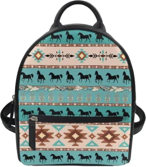 Showudesigns Aztec Horse Backpack Purse for Women Small Leather Shoulder Bags Boho Mini Backpacks Travel Daypack Tote Bag for Teen Girls Rucksack for Work Hiking Daily Use