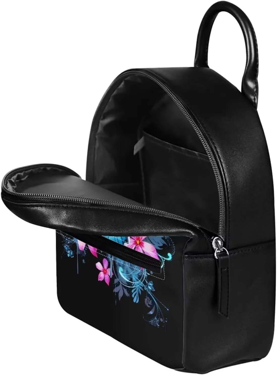 Showudesigns Butterfly Flower Backpack for Women Teenager Purse Small Gifts Mini Pu Leather Backpacks Teen Girls Small Shoulder Bag Casual Daypack Tote Bags Handbag Black