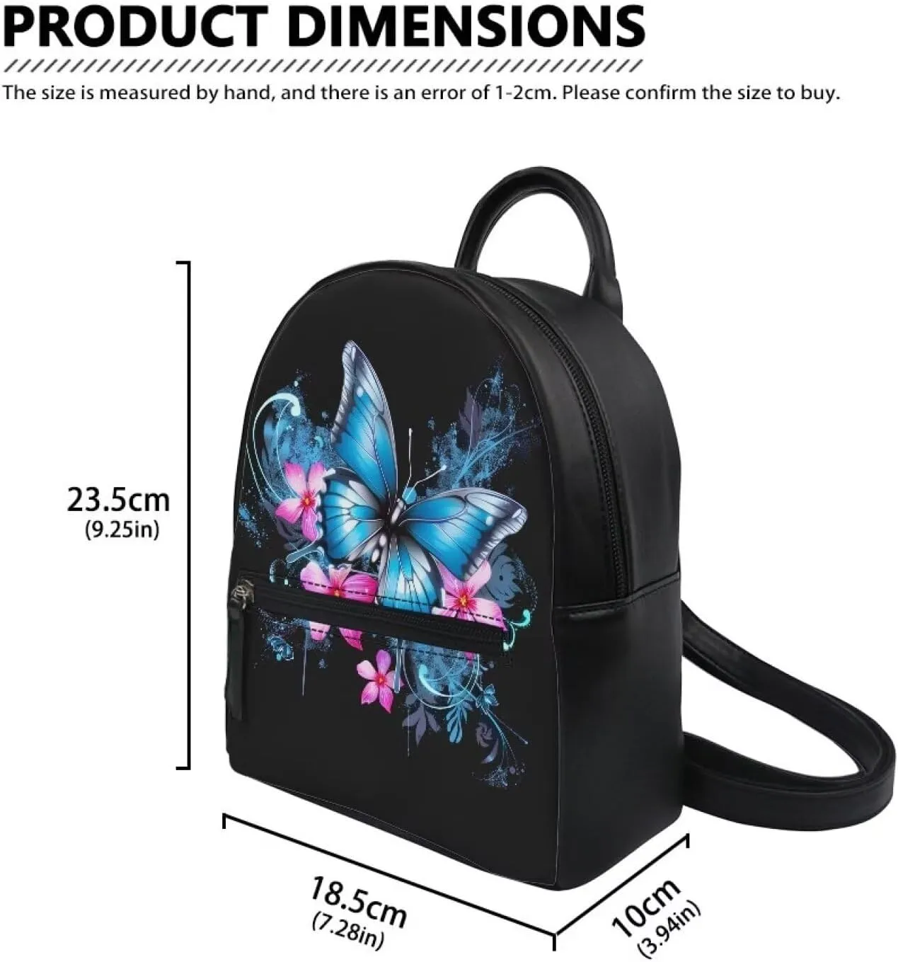 Showudesigns Butterfly Flower Backpack for Women Teenager Purse Small Gifts Mini Pu Leather Backpacks Teen Girls Small Shoulder Bag Casual Daypack Tote Bags Handbag Black