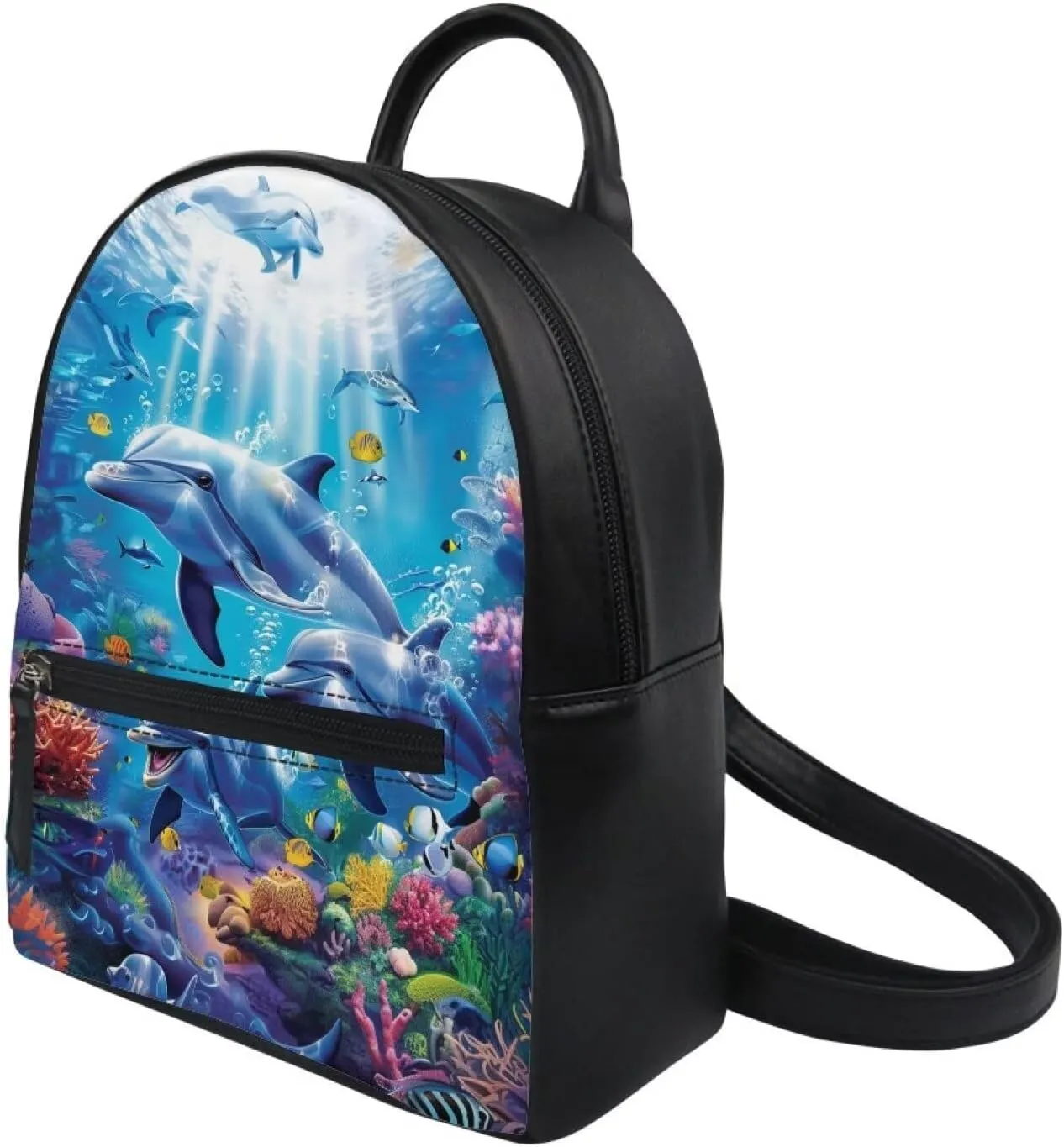 Showudesigns Dolphin Backpack Purse for Women Mini Backpacks Pu Leather Zipper Closure Shoulder Bags Casual Tote Bag Lightweight Tote Bag Daypack Rucksack Blue
