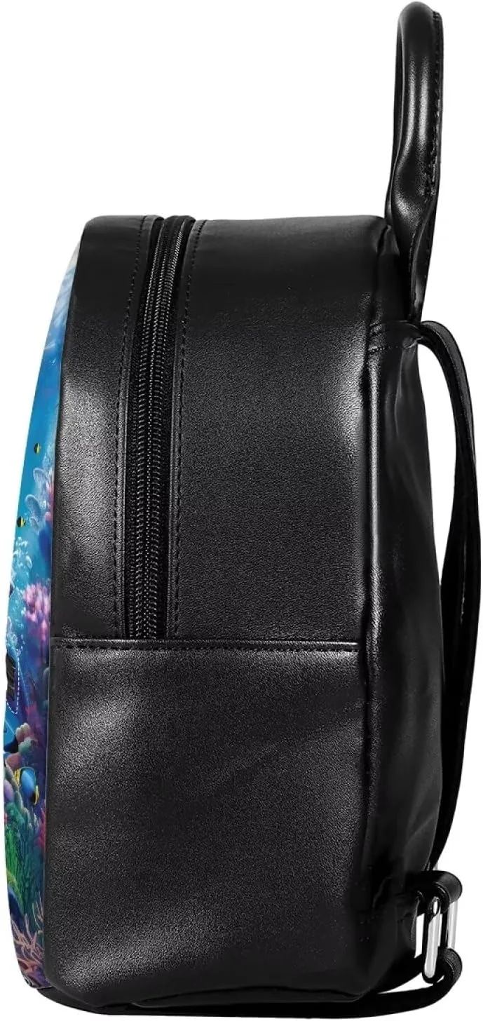 Showudesigns Dolphin Backpack Purse for Women Mini Backpacks Pu Leather Zipper Closure Shoulder Bags Casual Tote Bag Lightweight Tote Bag Daypack Rucksack Blue
