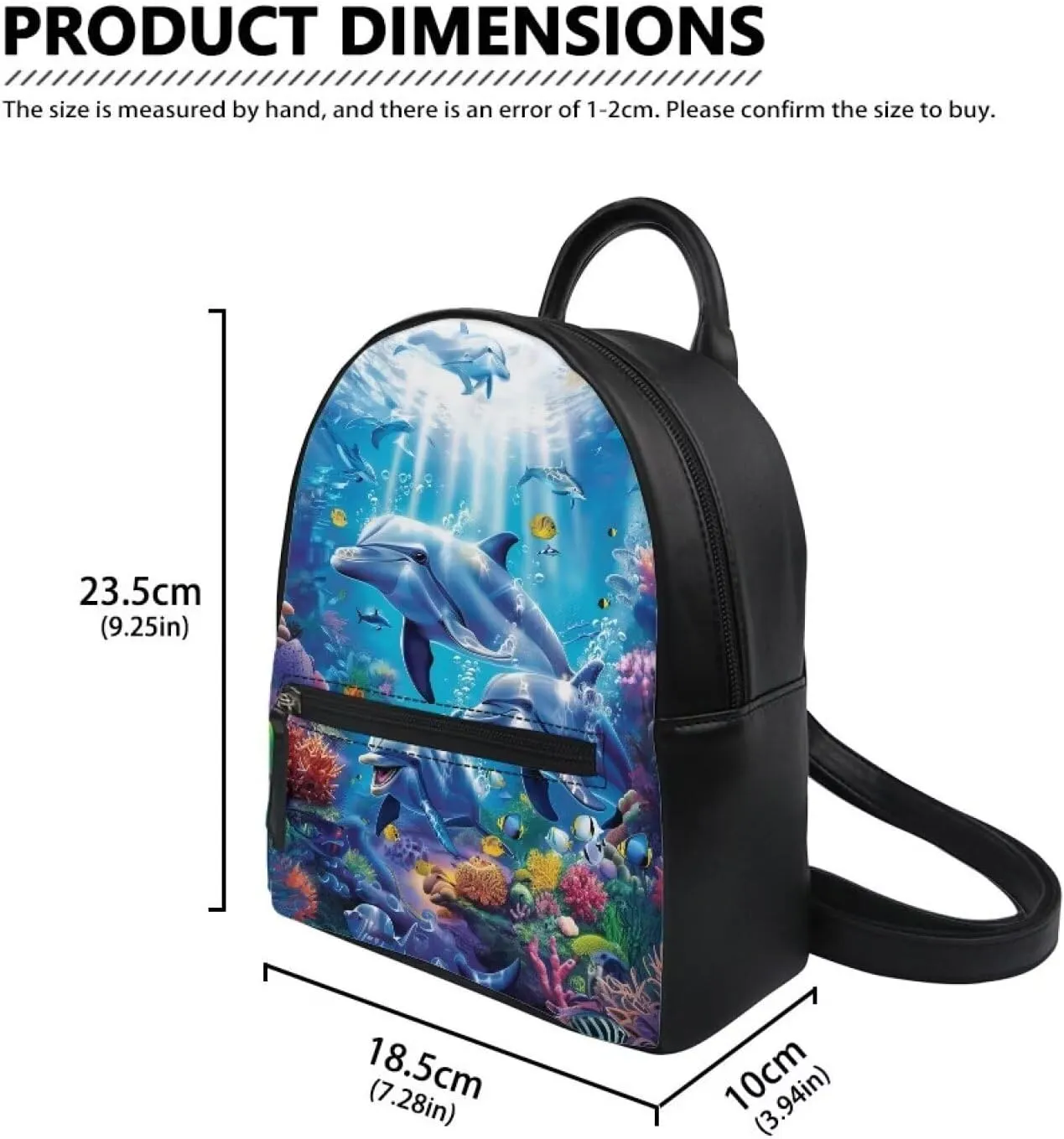 Showudesigns Dolphin Backpack Purse for Women Mini Backpacks Pu Leather Zipper Closure Shoulder Bags Casual Tote Bag Lightweight Tote Bag Daypack Rucksack Blue