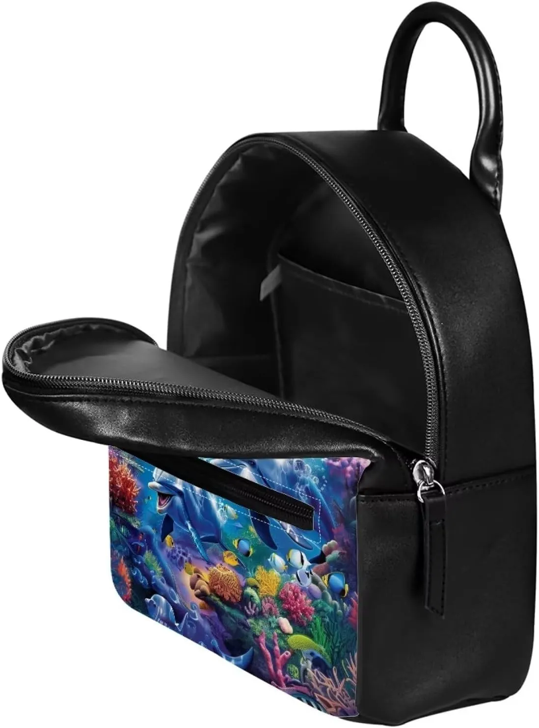 Showudesigns Dolphin Backpack Purse for Women Mini Backpacks Pu Leather Zipper Closure Shoulder Bags Casual Tote Bag Lightweight Tote Bag Daypack Rucksack Blue