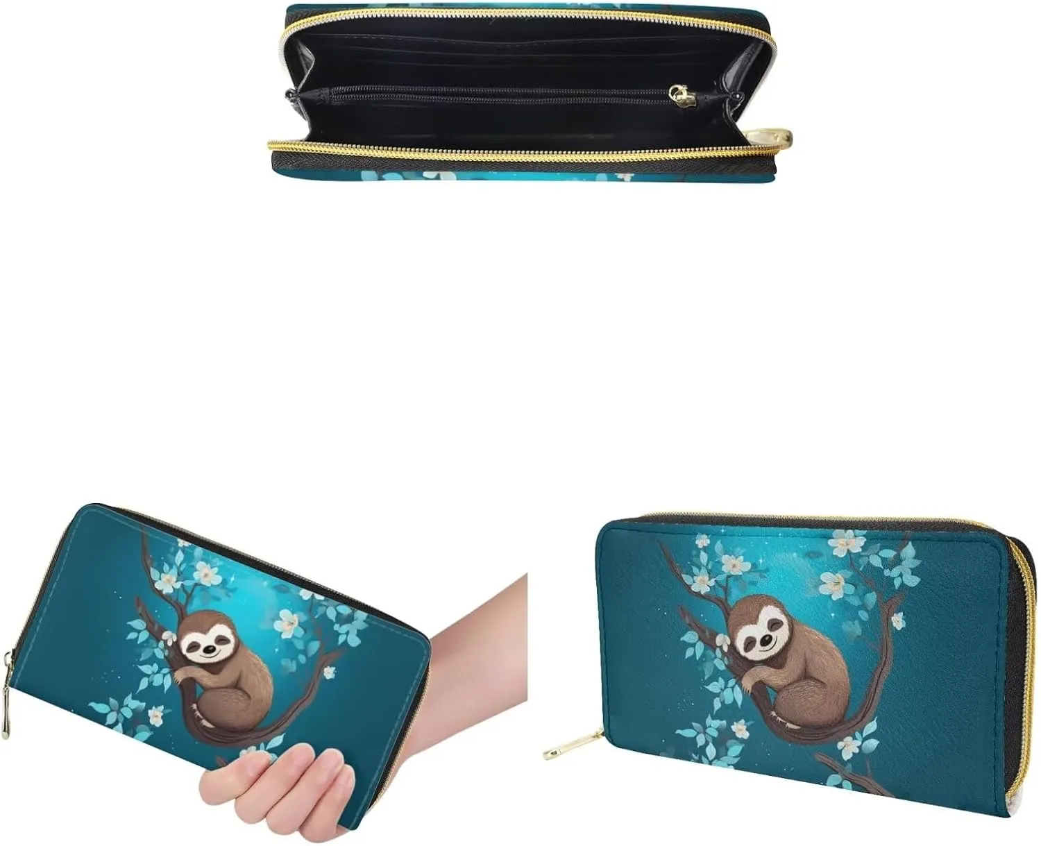 Showudesigns Flower Sloth Mini Backpacks for Women Leather Purse Backpack Cute Small Back Pack Zipper Teenager Shoulder Bag Women Backpack Purse and Wallet Set Of 2 Handbags Stuff Sack Tote Bags