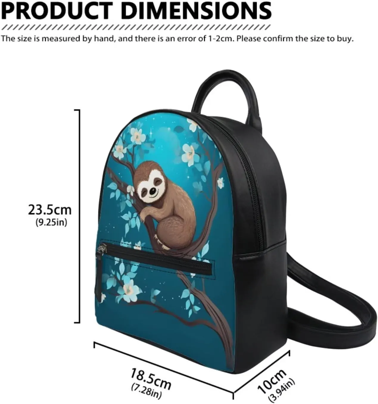 Showudesigns Flower Sloth Mini Backpacks for Women Leather Purse Backpack Cute Small Back Pack Zipper Teenager Shoulder Bag Women Backpack Purse and Wallet Set Of 2 Handbags Stuff Sack Tote Bags