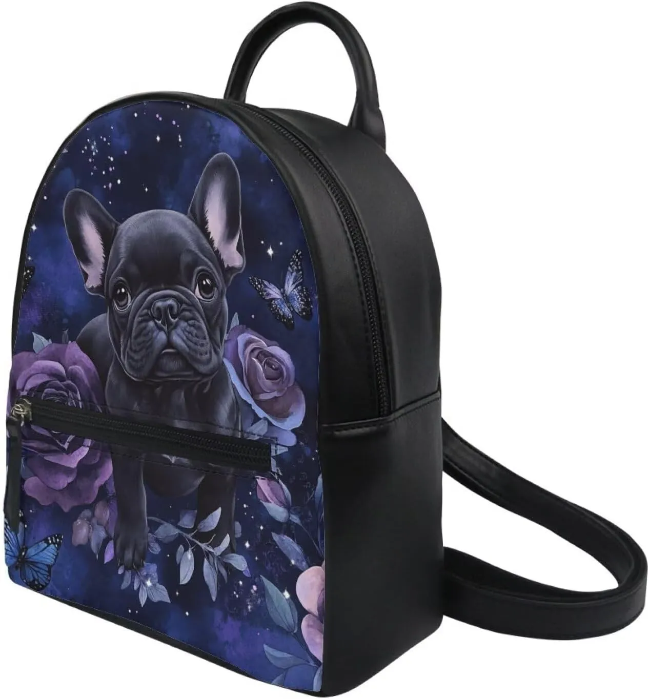 Showudesigns French Bulldog Backpack Purse for Women Mini Backpacks Water-Resistant Small Back Pack Dog Shoulder Bag for School Travel Vacation Min Casual Daypack Handbag Purple Rose