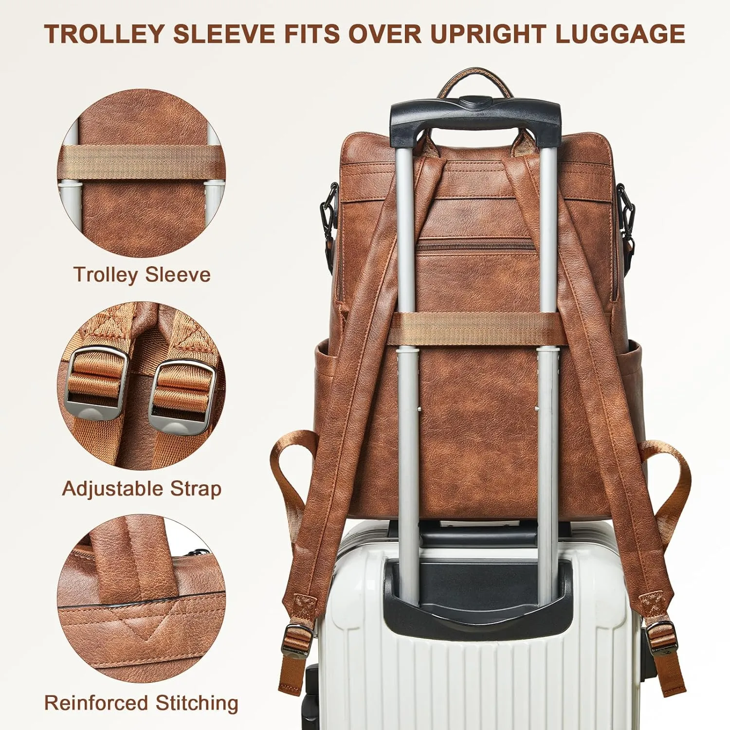 Shrrie Laptop Backpack for Women 15.6 inch,Travel Leather Backpack Purse Nurse Teacher Carry on Backpack Computer Bag,Professional Water-Resistant College Business Work Casual Daypack,Two-toned Brown