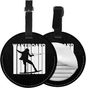 Silhouette Wakeboard Round Leather Luggage tag 3.7in, Suitable for Travel Bags, Backpacks, etc