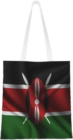 Silk Style Flag Of Kenya Tote Bag for Women Canvas Shopping Bags Reusable Large Capacity Casual Shoulder Handbags Grocery Bags DIY Gift Bags