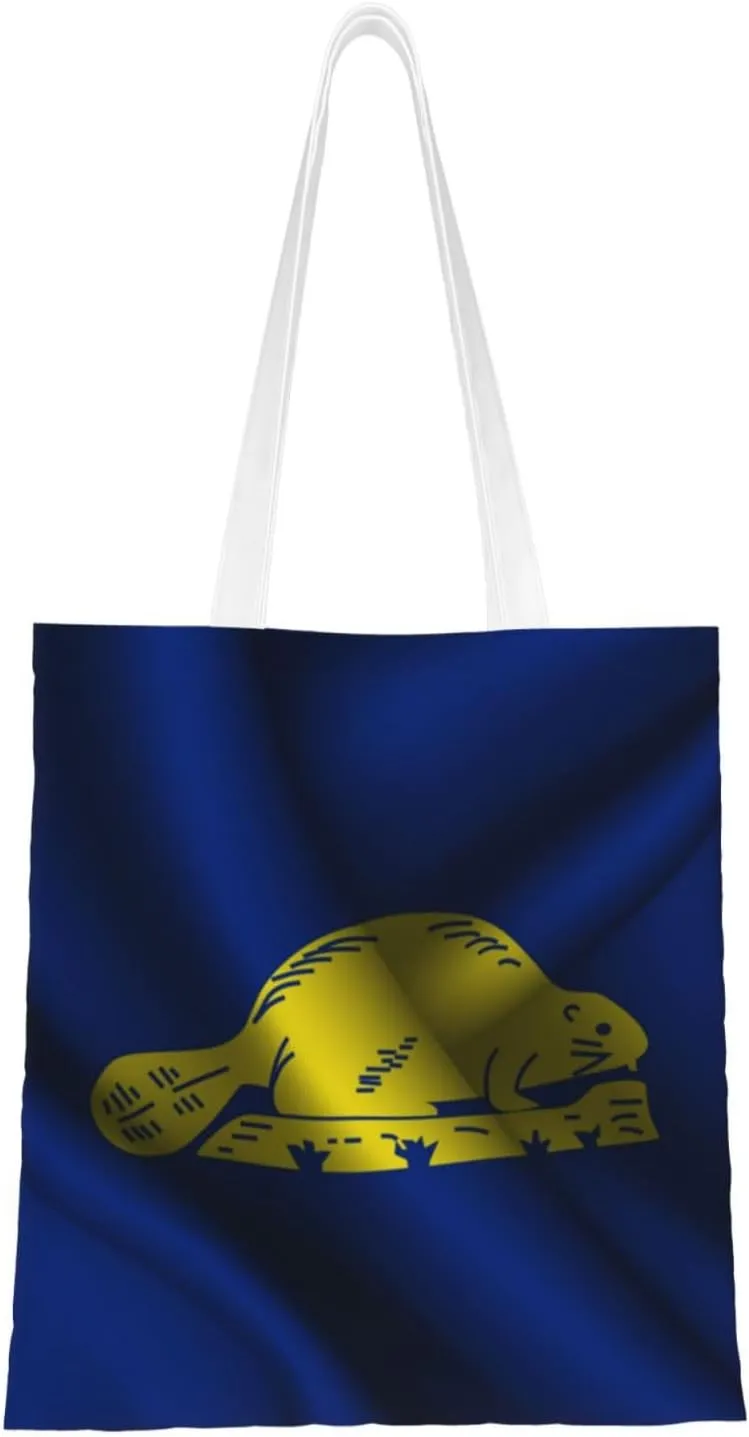 Silk Style Flag Of Oregon Reverse Tote Bag for Women Canvas Shopping Bags Reusable Large Capacity Casual Shoulder Handbags Grocery Bags