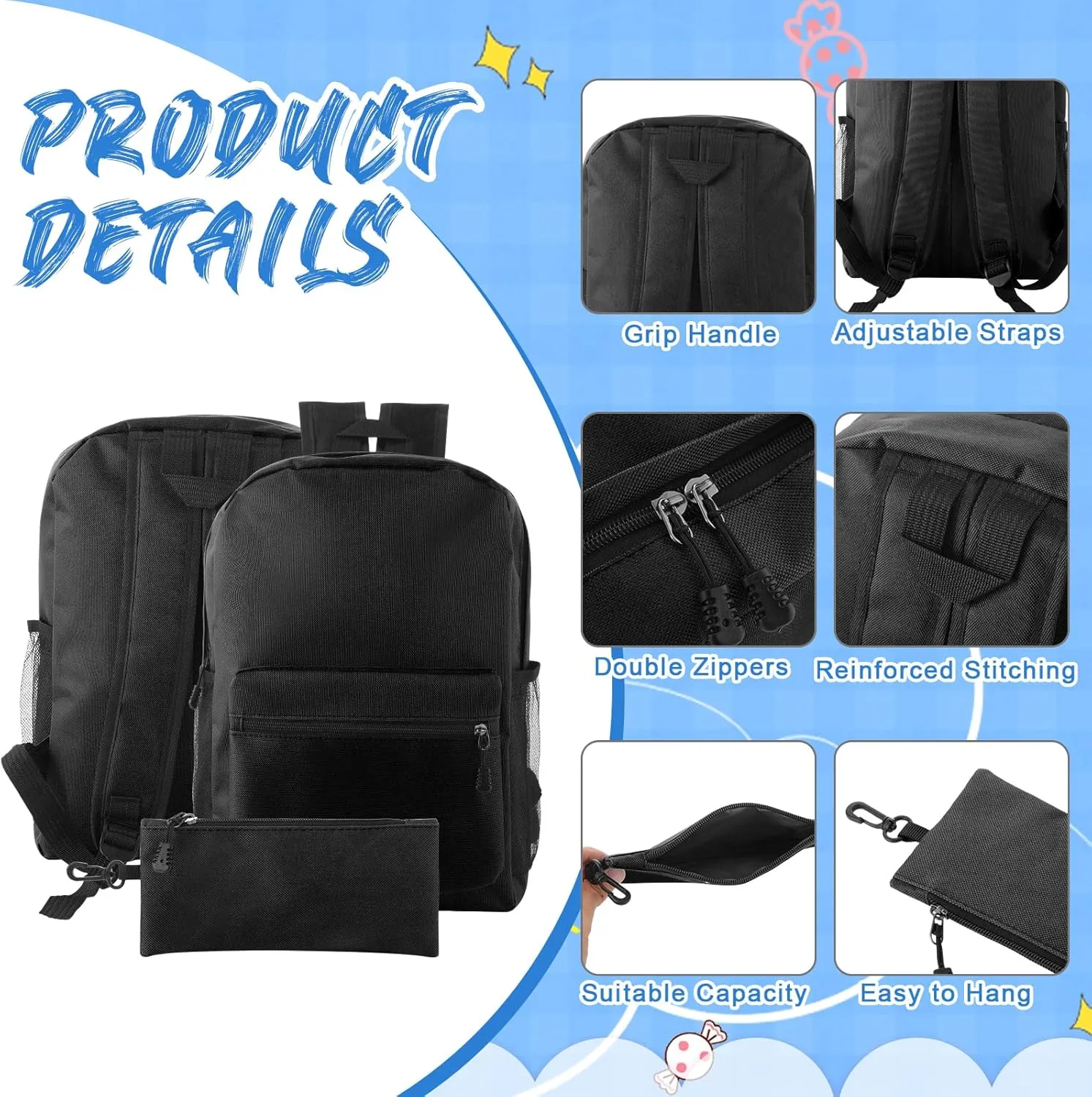 Silkfly 12 Pcs School Backpacks for Students with 12 Zipper Pencil Pouch Lightweight Bookbags Bulk School Supplies