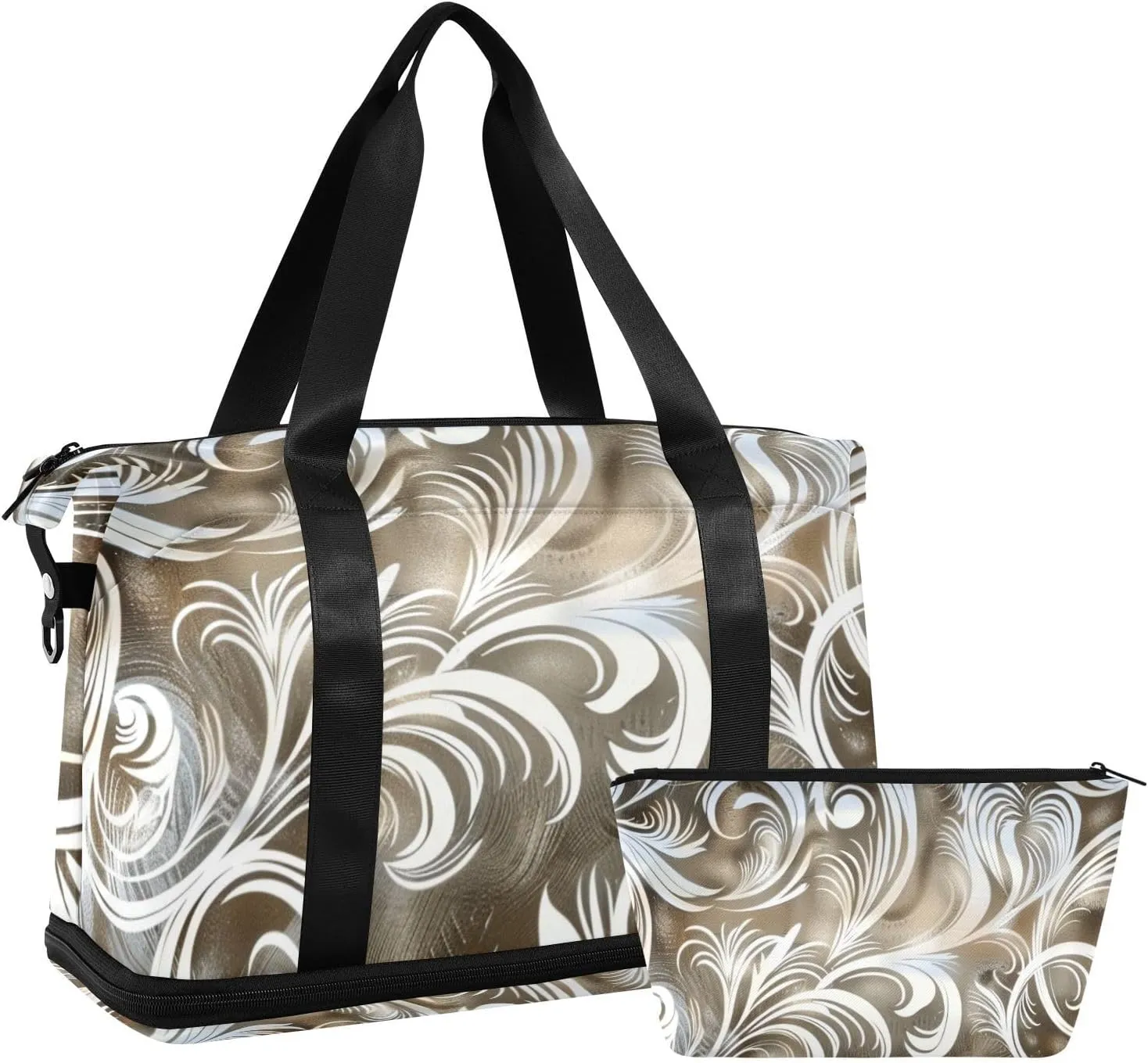 Silver Vintage Thorn Flowers Large Travel Bag Carry On Shoulder Weekend Tote with Toiletry Bag for Gym Multifunctional