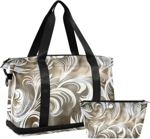 Silver Vintage Thorn Flowers Large Travel Bag Carry On Shoulder Weekend Tote with Toiletry Bag for Gym Multifunctional