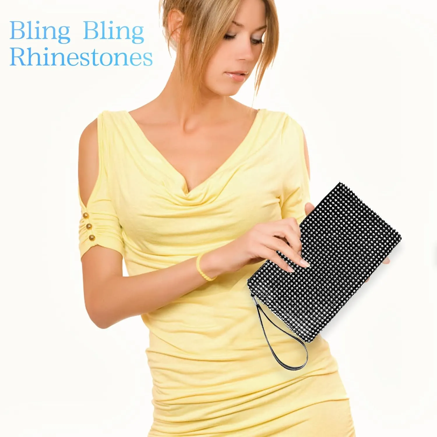 Silver Wristlet Clutch Purse for Women Evening Bags and Clutches Purses Bling Small Purse with Rhinestones Handbag