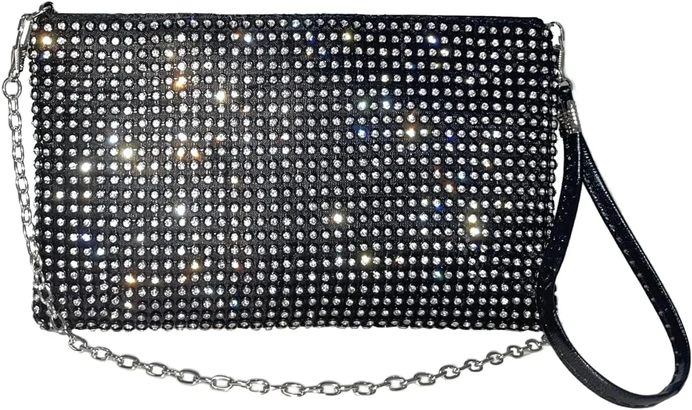 Silver Wristlet Clutch Purse for Women Evening Bags and Clutches Purses Bling Small Purse with Rhinestones Handbag