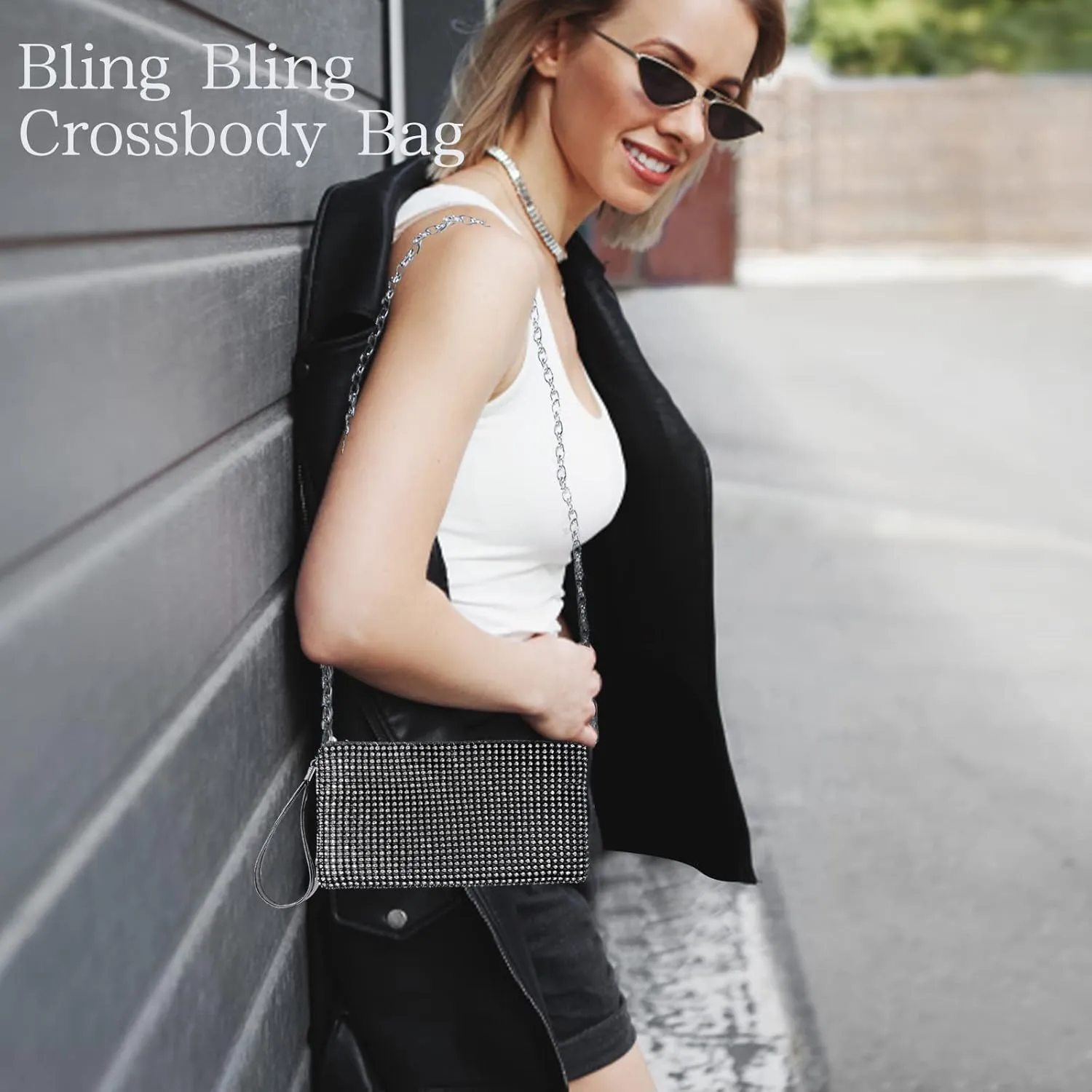 Silver Wristlet Clutch Purse for Women Evening Bags and Clutches Purses Bling Small Purse with Rhinestones Handbag