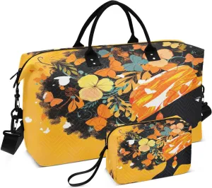 Sinestour African Woman Orange Travel Duffel Bag for Men Women with Makeup Bag Weekend Overnight Carry On Bags for Workout Gym Traveling