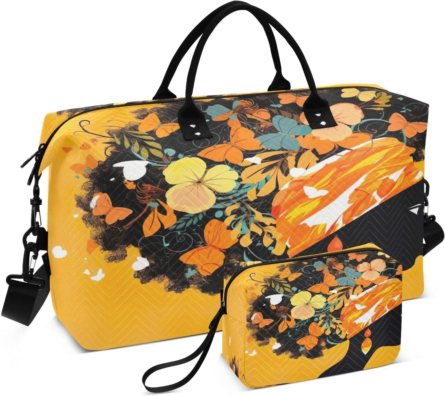 Sinestour African Woman Orange Travel Duffel Bag for Men Women with Makeup Bag Weekend Overnight Carry On Bags for Workout Gym Traveling