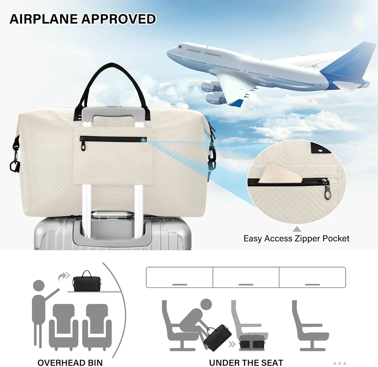 Sinestour Beige Travel Duffel Bag for Men Women with Makeup Bag Weekend Overnight Carry On Bags for Travel Yoga Gym