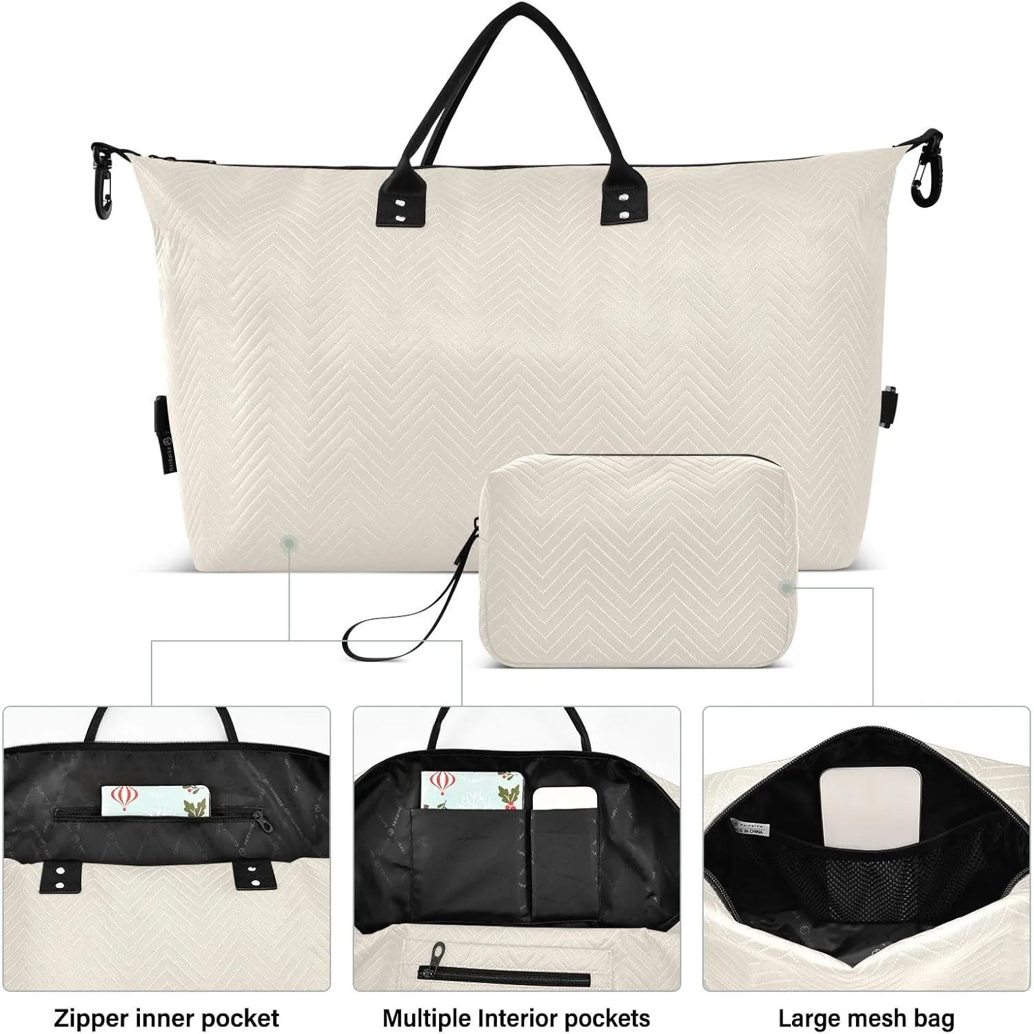 Sinestour Beige Travel Duffel Bag for Men Women with Makeup Bag Weekend Overnight Carry On Bags for Travel Yoga Gym