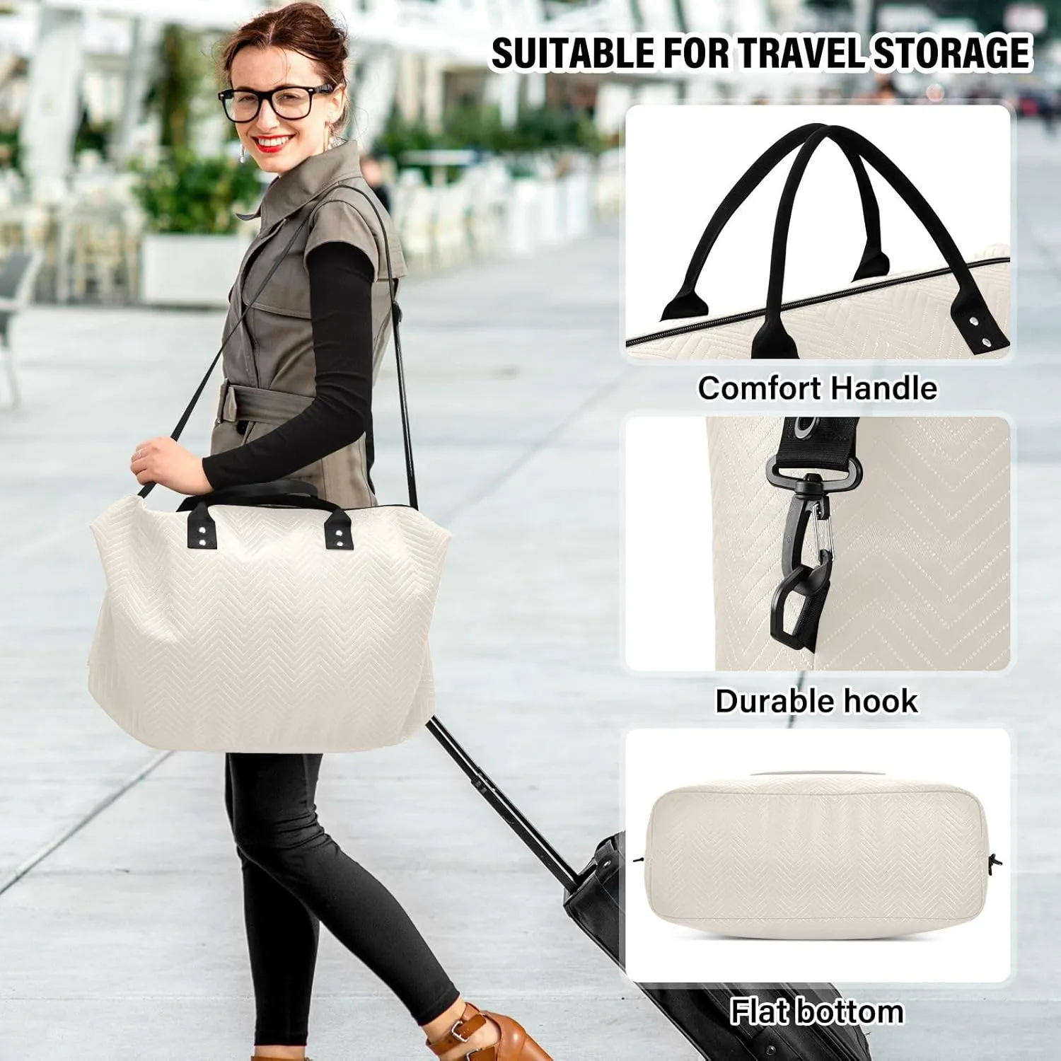 Sinestour Beige Travel Duffel Bag for Men Women with Makeup Bag Weekend Overnight Carry On Bags for Travel Yoga Gym