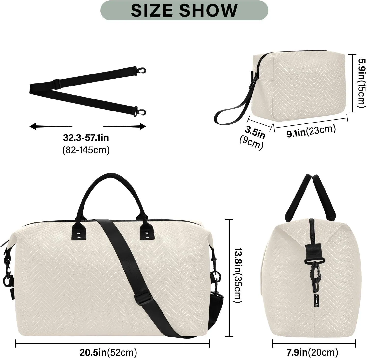 Sinestour Beige Travel Duffel Bag for Men Women with Makeup Bag Weekend Overnight Carry On Bags for Travel Yoga Gym
