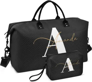 Sinestour Black Custom Travel Duffel Bag for Men Women with Makeup Bag Personalized Weekend Overnight Carry On Bags for Under Seat Travel Airline
