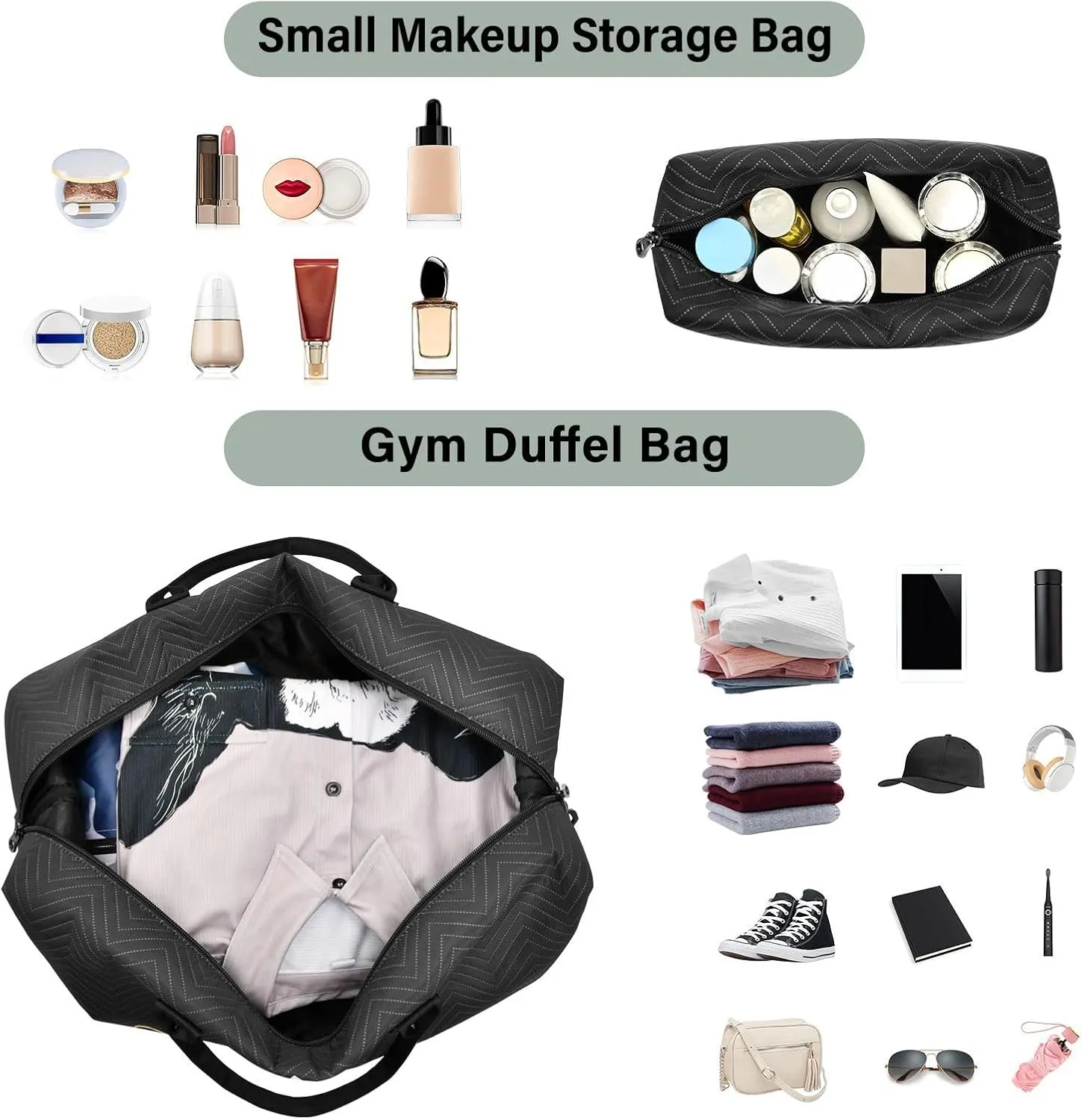 Sinestour Black Custom Travel Duffel Bag for Men Women with Makeup Bag Personalized Weekend Overnight Carry On Bags for Under Seat Travel Airline