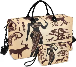 Sinestour Egyptian Symbols Woman Travel Duffel Bag for Men Women with Makeup Bag Weekend Overnight Carry On Bags for Under Seat Travel Airline