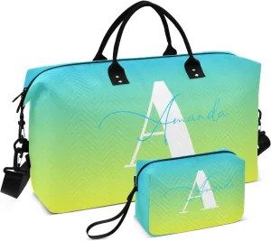 Sinestour Gradient Custom Travel Duffel Bag for Men Women with Makeup Bag Personalized Carry On Bags