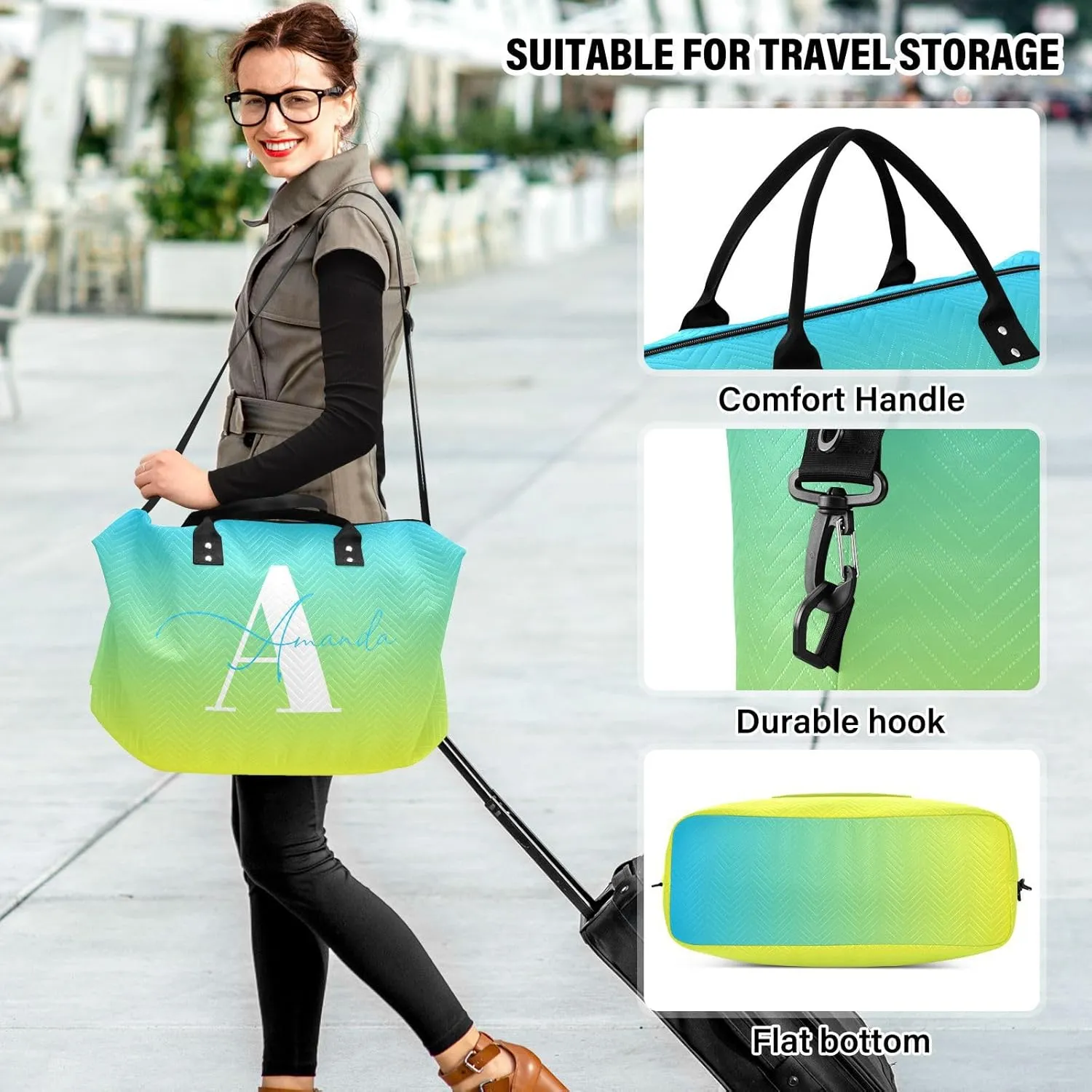 Sinestour Gradient Custom Travel Duffel Bag for Men Women with Makeup Bag Personalized Carry On Bags