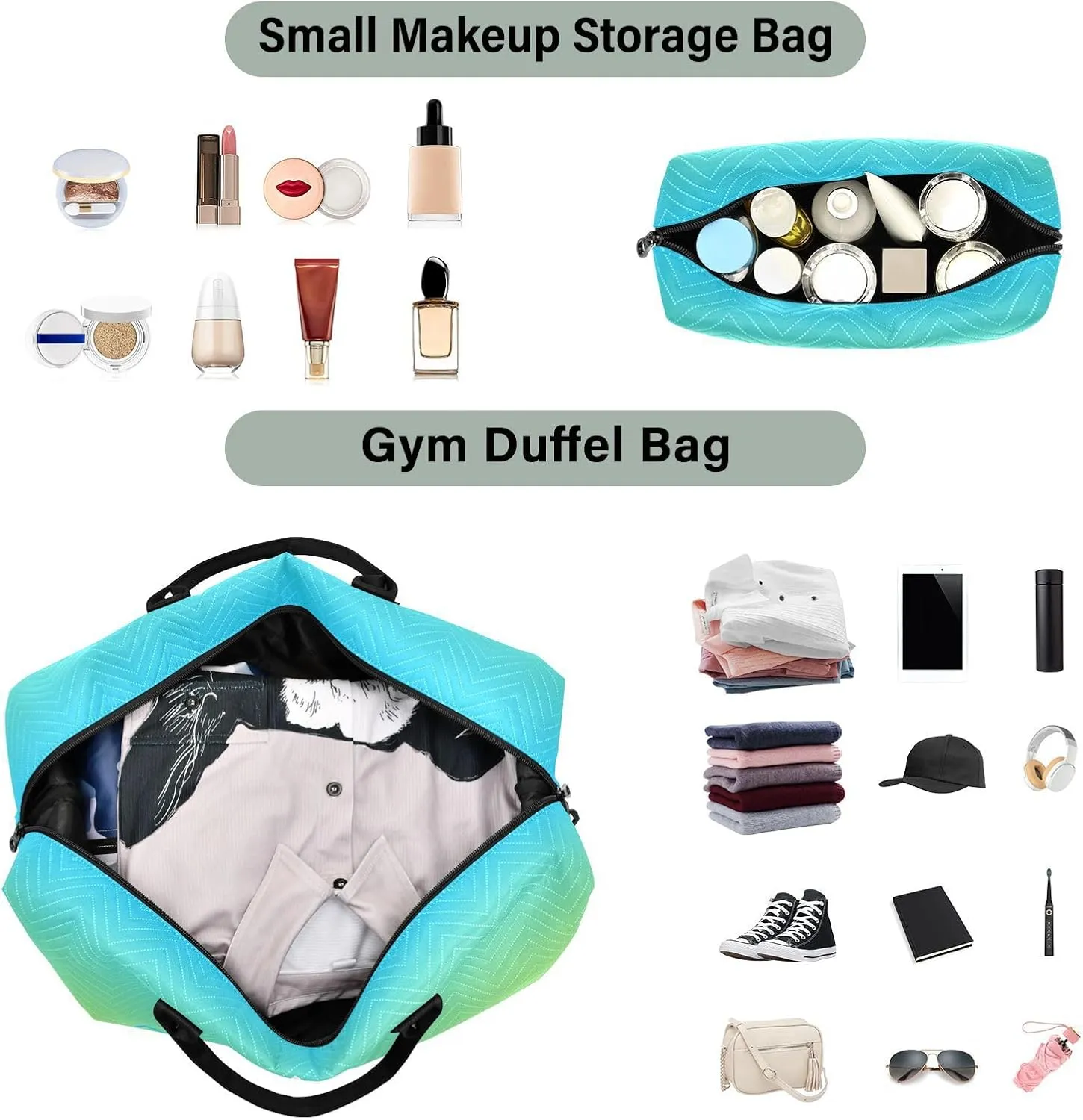 Sinestour Gradient Custom Travel Duffel Bag for Men Women with Makeup Bag Personalized Carry On Bags