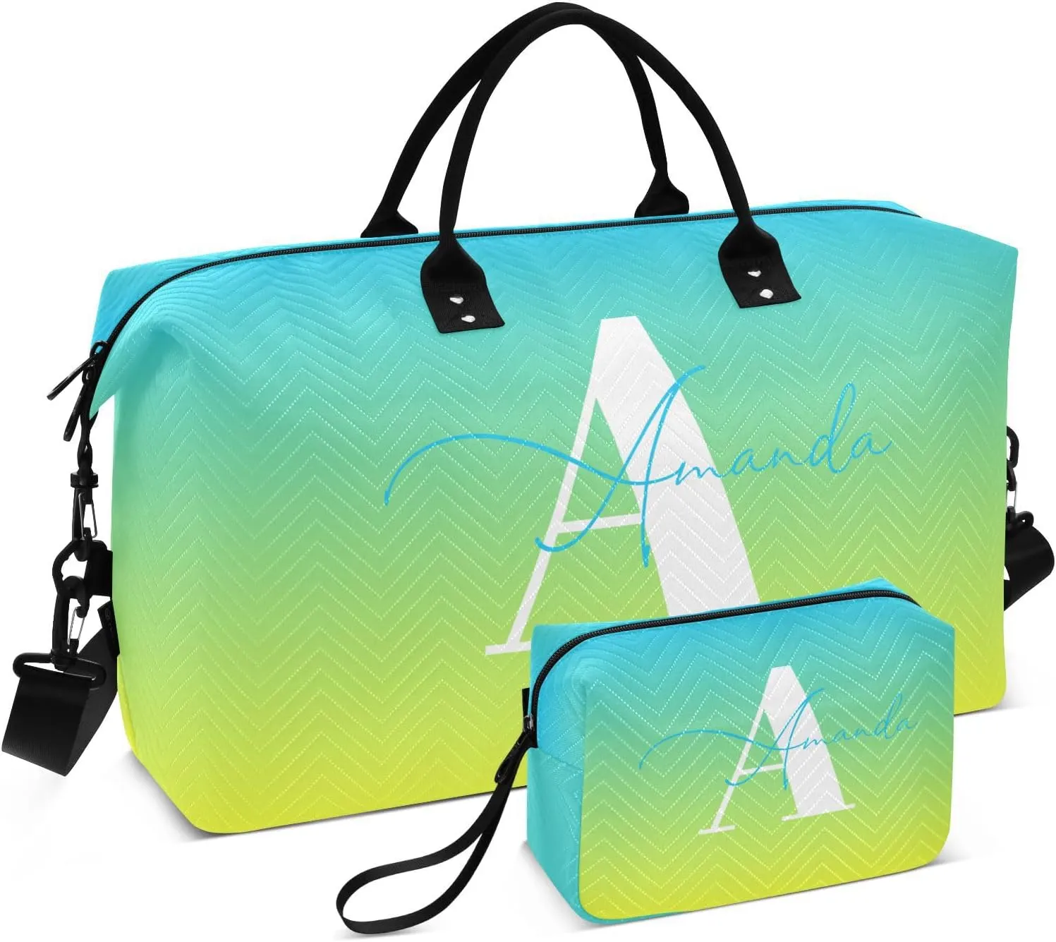 Sinestour Gradient Custom Travel Duffel Bag for Men Women with Makeup Bag Personalized Carry On Bags