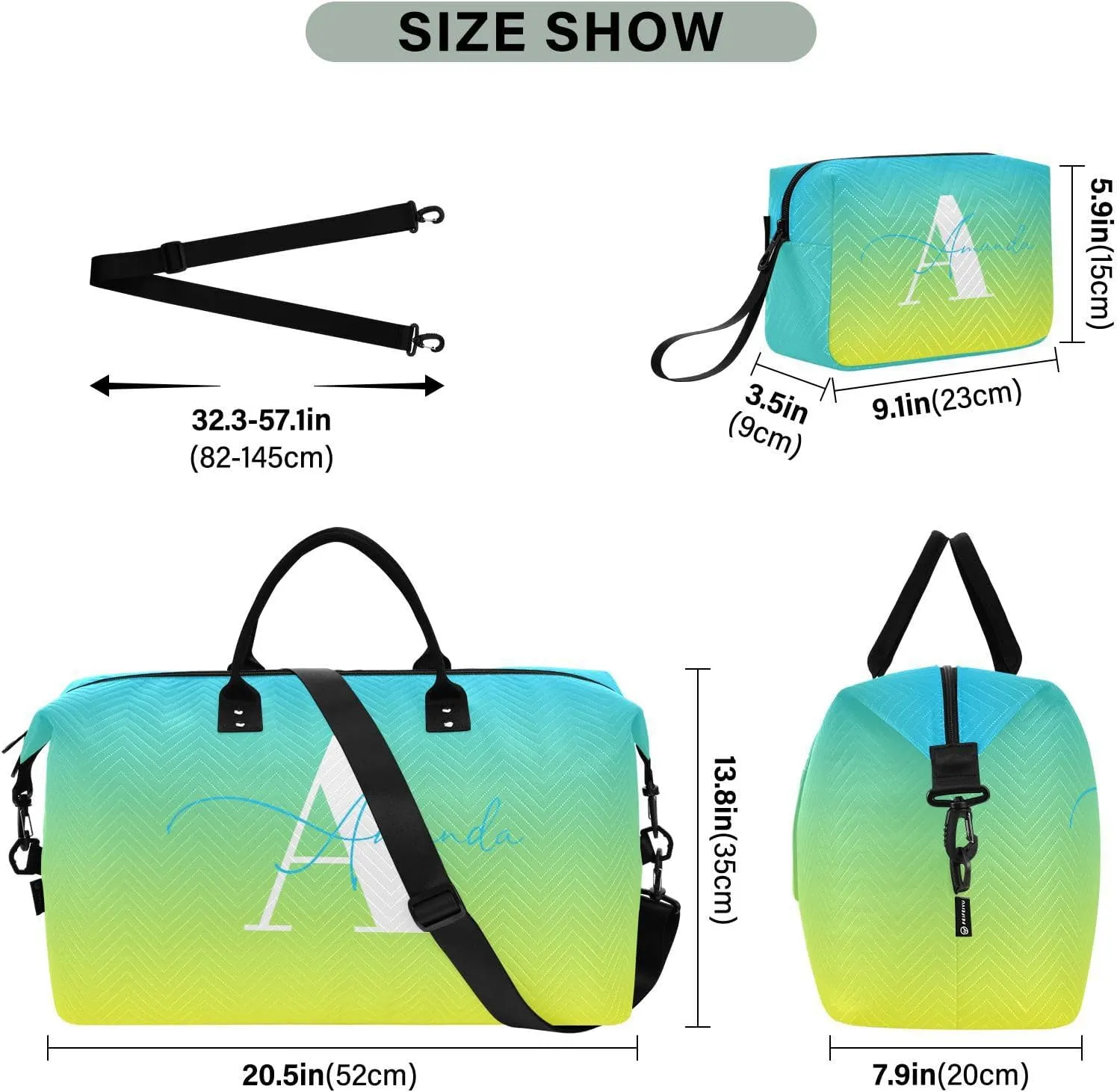Sinestour Gradient Custom Travel Duffel Bag for Men Women with Makeup Bag Personalized Carry On Bags
