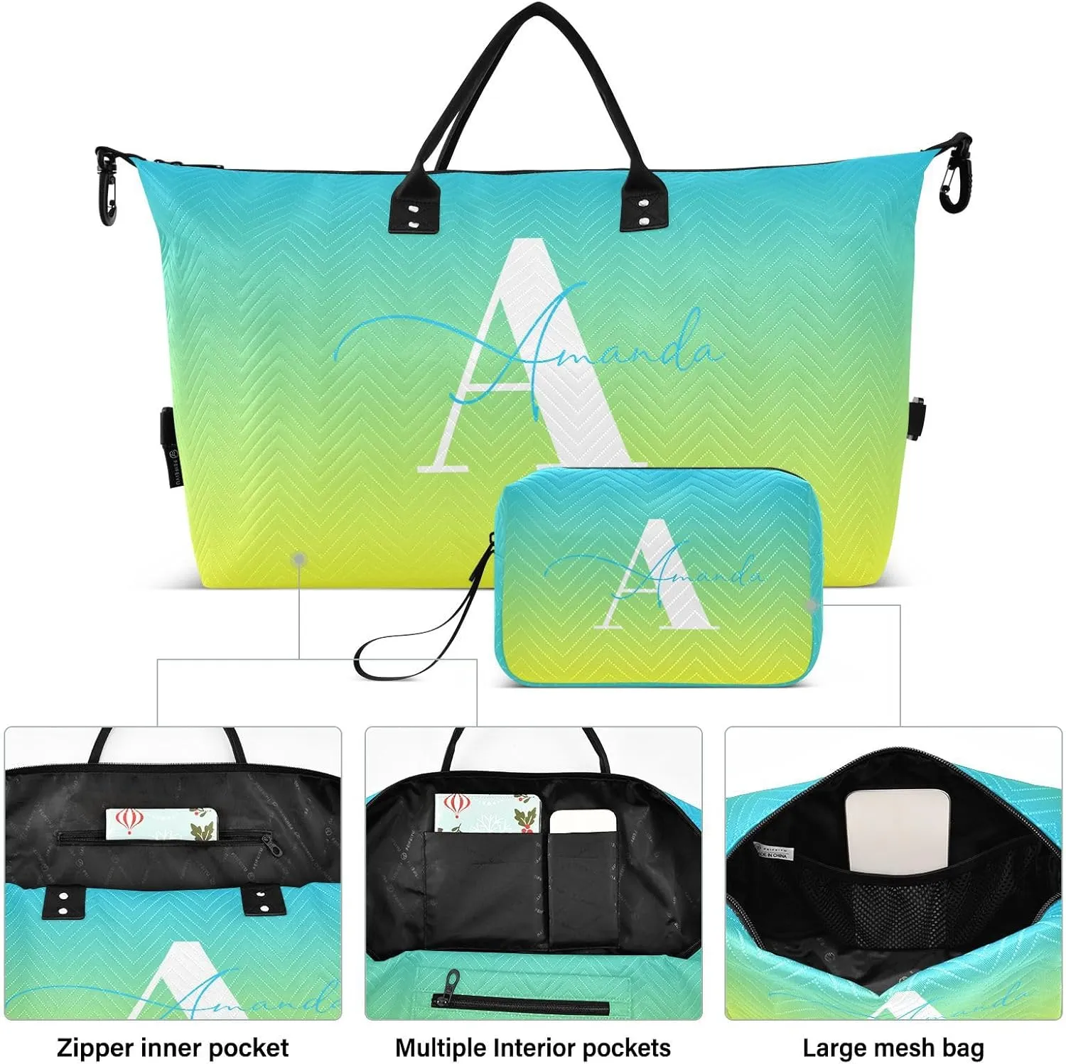 Sinestour Gradient Custom Travel Duffel Bag for Men Women with Makeup Bag Personalized Carry On Bags