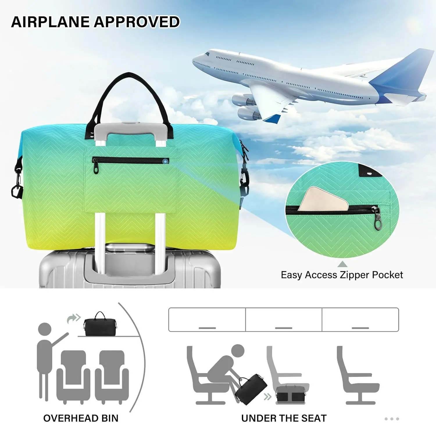 Sinestour Gradient Custom Travel Duffel Bag for Men Women with Makeup Bag Personalized Carry On Bags
