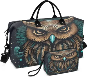 Sinestour Light Bronze Owl Travel Duffel Bag for Men Women with Makeup Bag Weekend Overnight Carry On Bags for Travel Hospital Gym