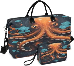 Sinestour Octopus Cartoon Travel Duffel Bag for Men Women with Makeup Bag Weekend Overnight Carry On Bags for Travel Gym Hospital