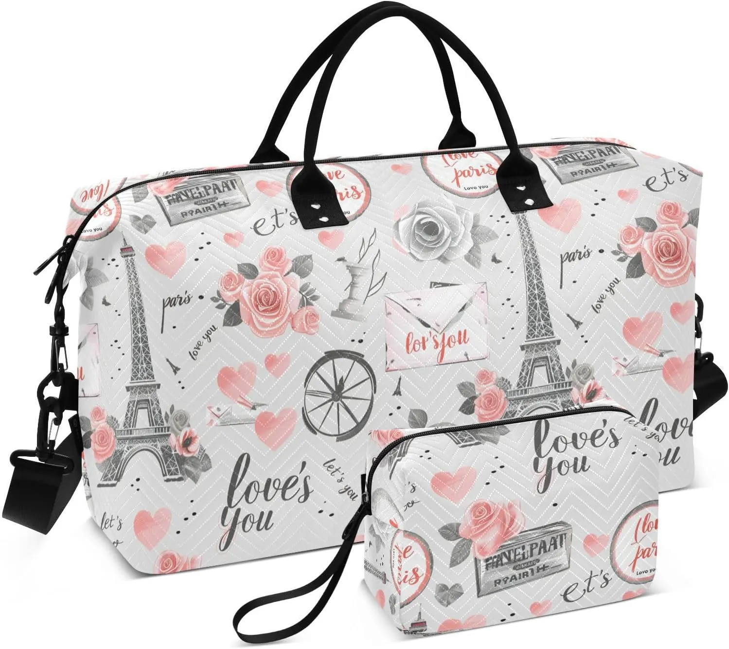 Sinestour Paris Rose Travel Duffel Bag for Men Women with Makeup Bag Weekend Overnight Carry On Bags for Travel Gym Yoga