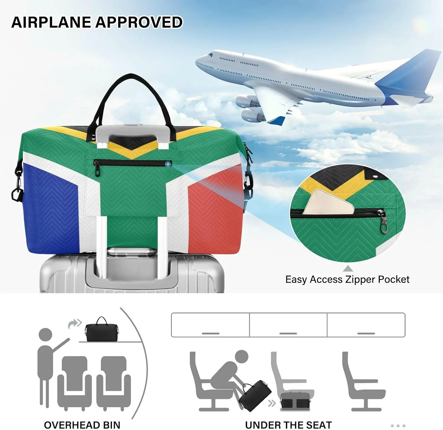 Sinestour South Africa Flag Travel Duffel Bag for Men Women with Makeup Bag Weekend Overnight Carry On Bags for Traveling Gym Workout